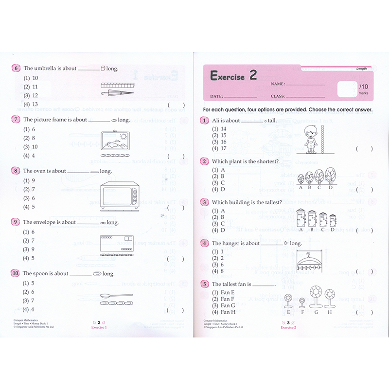 SAP Conquer Mathematics 1 Length Time Money 一年级数学练习册 数学长度时间金钱 新加坡数学攻克版英文版小学 数学建模学习法 - 图3
