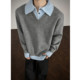 Old money style fake two piece sweater for men winter thickened and warm