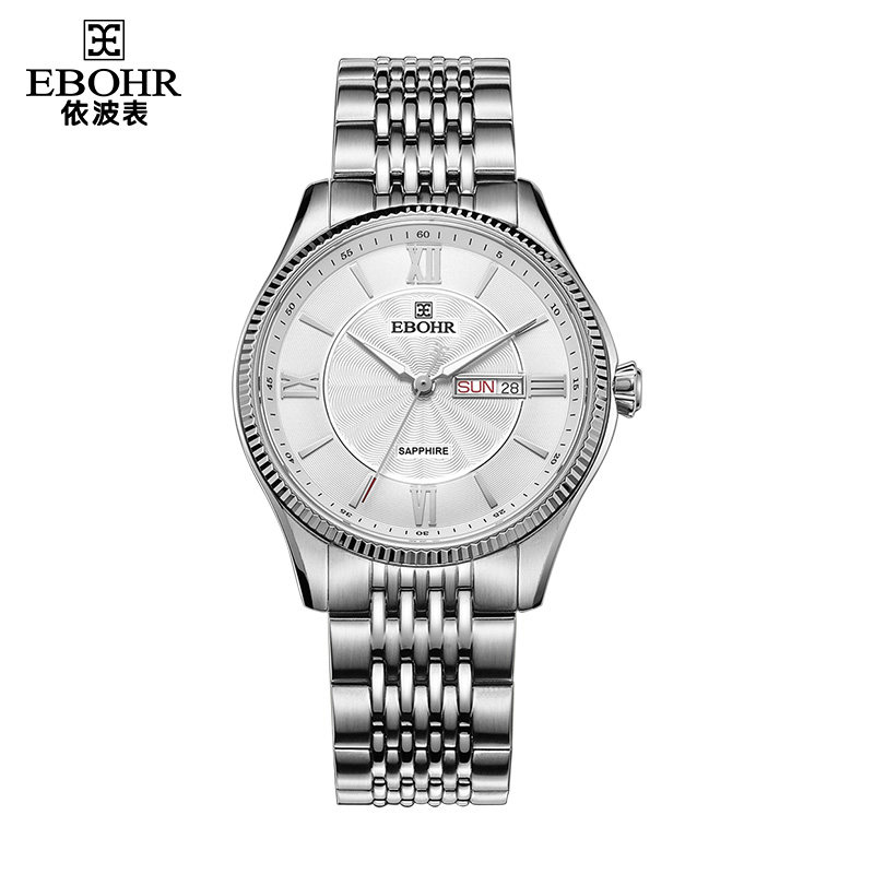 依波表EBOHR 男士手表石英表时尚休闲女表正品钢带日历情侣表1076