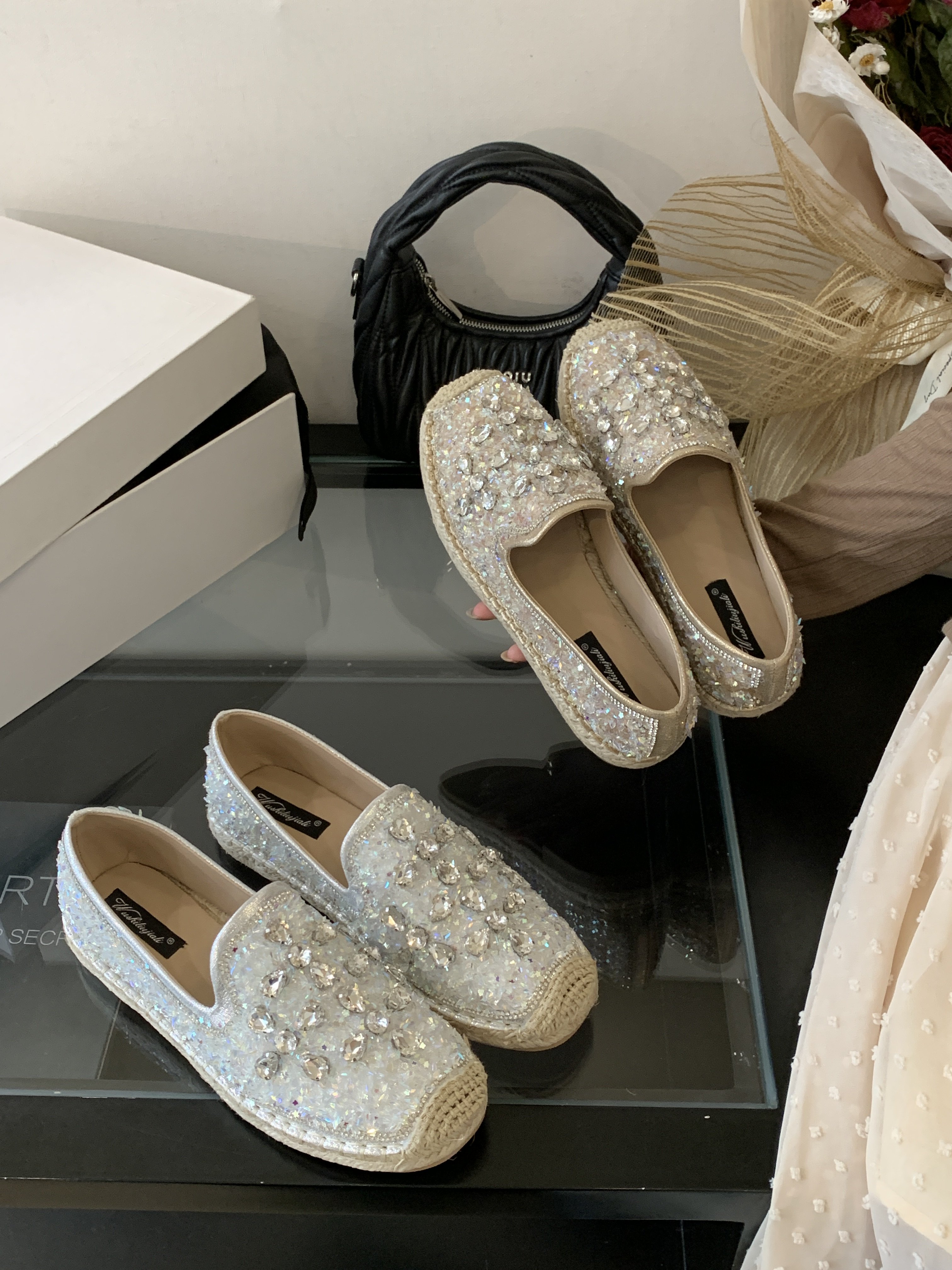 春秋新款水钻通勤外穿休闲平底厚底渔夫鞋一脚蹬懒人乐福鞋女单鞋,淘宝优惠券,粉丝福利购,淘宝优惠卷