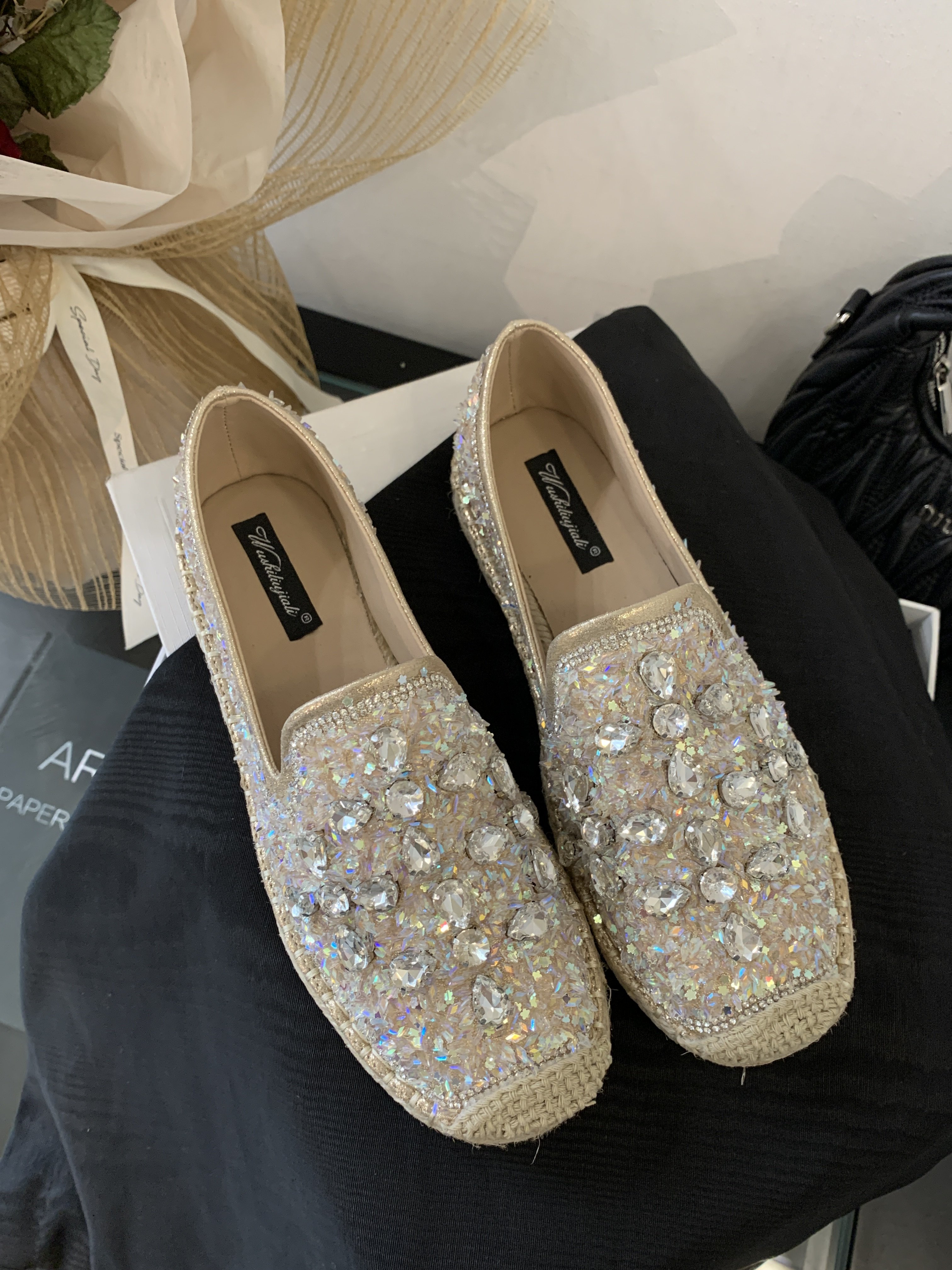 春秋新款水钻通勤外穿休闲平底厚底渔夫鞋一脚蹬懒人乐福鞋女单鞋,淘宝优惠券,粉丝福利购,淘宝优惠卷