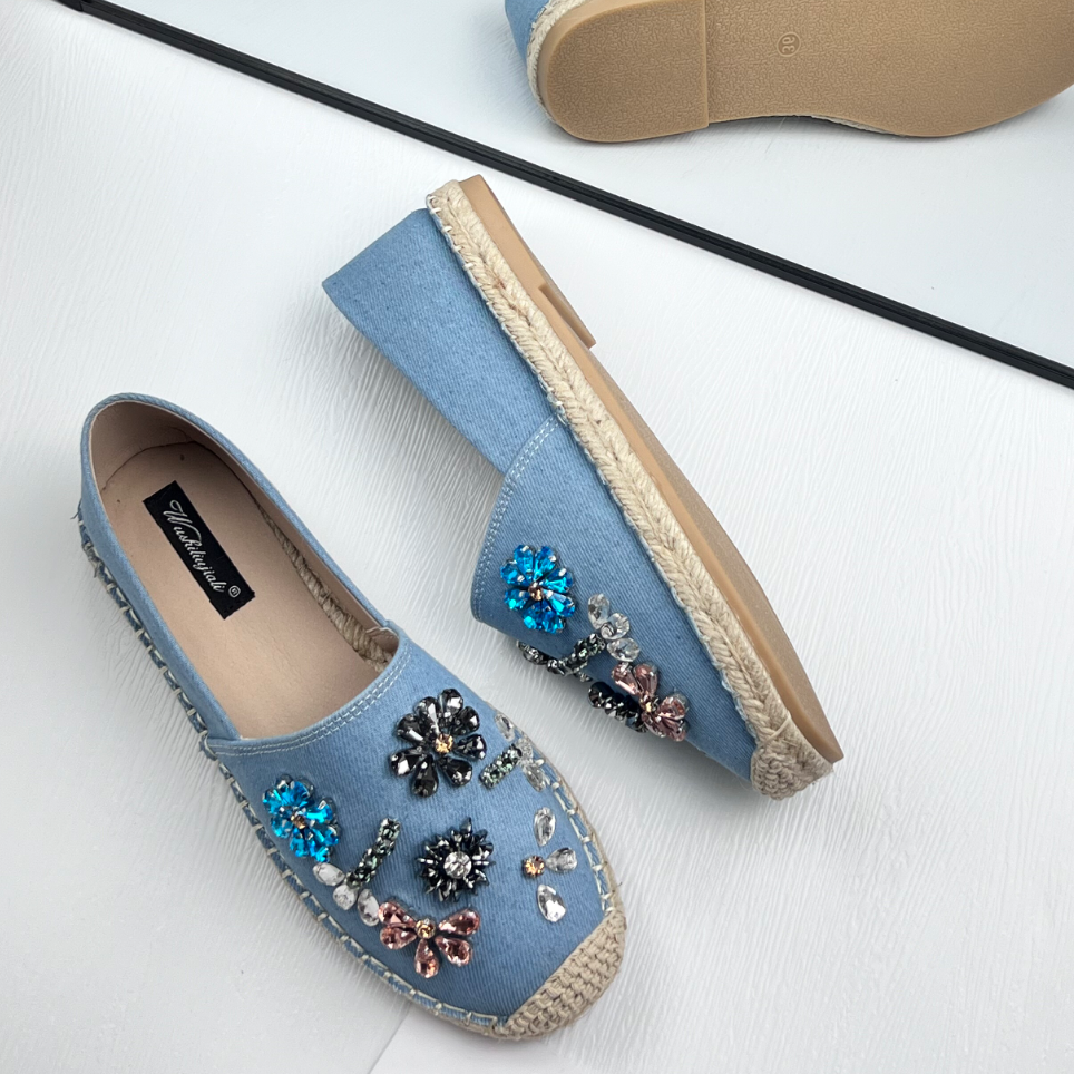 大码渔夫鞋春季新款平底单鞋一脚蹬懒人乐福鞋水钻草编厚底鞋子女,淘宝优惠券,粉丝福利购,淘宝优惠卷