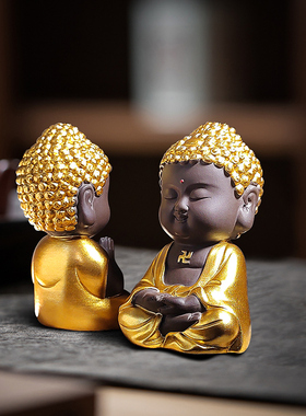紫砂精品禅意金佛摆件创意家居客厅佛系装饰用品
