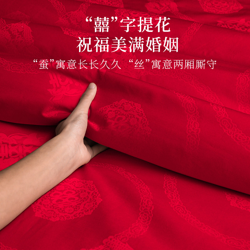 结婚陪嫁蚕丝被100桑蚕丝高端婚庆大红喜被手工被子被芯四季通用