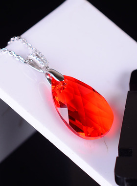 大红色纯银奥地利水晶项链