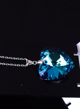 925纯银闪亮海洋之心水晶毛衣链