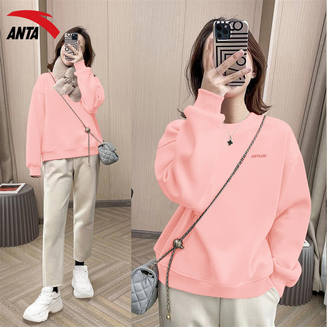ANTA sweatshirt women's loose neck round pullover bottoming shirt