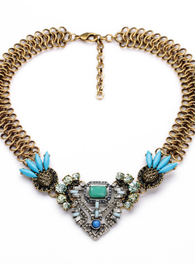 欧美圆形水晶礼服配饰毛衣项链