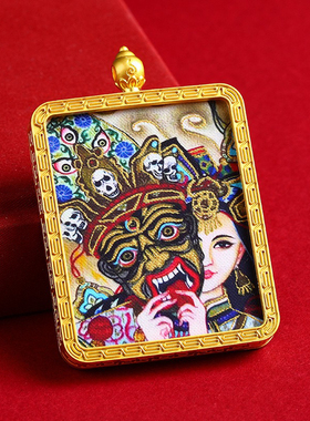 手绘描金唐卡嘎呜盒扎基拉姆前世今生吊坠合金唐卡盒随身挂坠