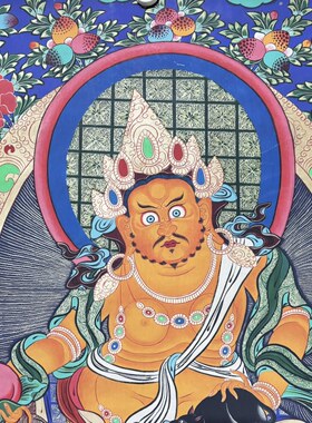 藏式唐卡挂画黄财神画像释迦牟尼佛像文殊普萨玄关客厅装饰画