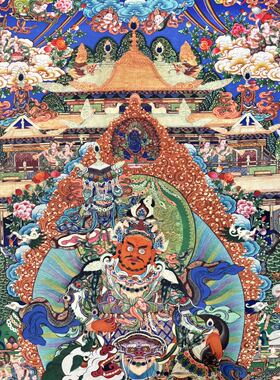 藏式唐卡财宝天王挂画藏佛唐卡布画条幅壁画59*83未装裱