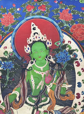唐卡绿度母挂画藏族唐卡佛像挂画客厅装饰画玄关走廊挂画