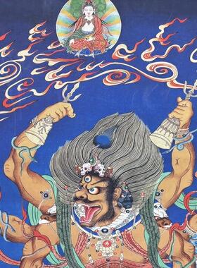 大黑天唐卡护法神六臂玛哈嘎拉摩诃迦罗矿物质颜料墨水定制如法