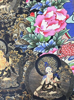 唐卡刺绣文殊菩萨挂画藏佛唐卡布画条幅壁画59*83未装裱