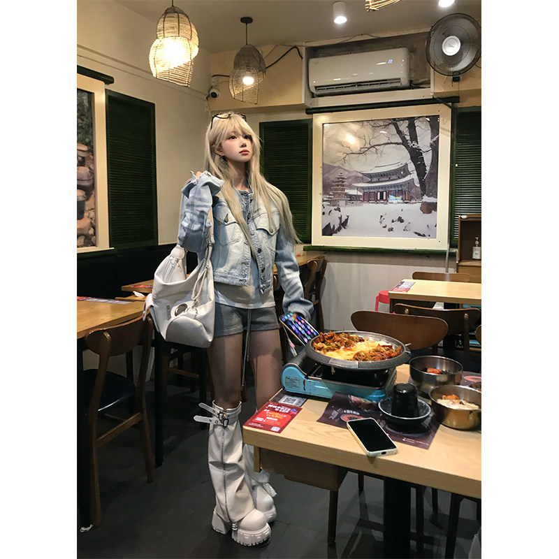 JMJ 美式复古字母刺绣水洗做旧牛仔外套男女宽松休闲时髦正肩夹克,淘宝优惠券,粉丝福利购,淘宝优惠卷