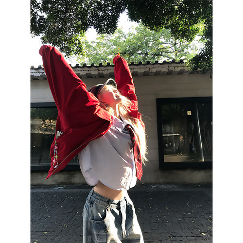 JMJ 美式复古廓形翻领工装夹克男女春秋宽松休闲潮流多巴胺外套 - 图1