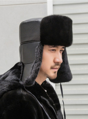 新款帽子男士户外秋冬季水貂皮