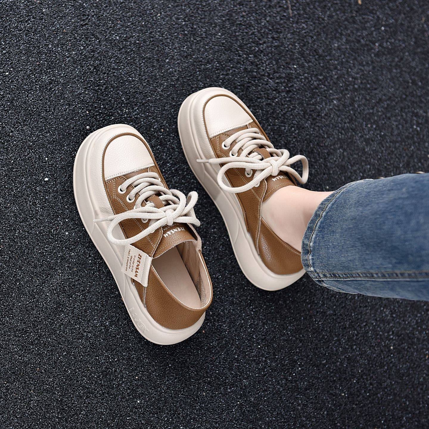 2026春季新款真皮软底软面单鞋前系带厚底松糕鞋休闲百搭女鞋轻便,淘宝优惠券,粉丝福利购,淘宝优惠卷