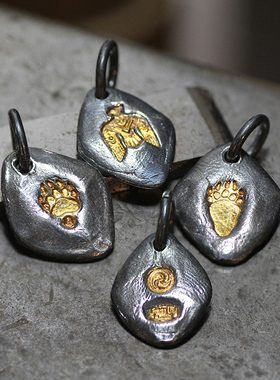 跋折罗原创图腾鎏金银吊坠