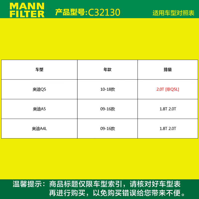 曼牌滤清器C32130空气滤芯空气格适用奥迪Q5/A5/A4L - 图0