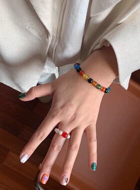 HS | 原创 彩色玛瑙石金色链条手链