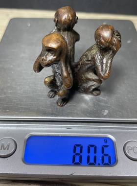 古玩杂项旧藏老紫铜三不猴摆件