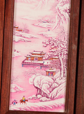 古玩杂项旧藏花梨木镶瓷板画