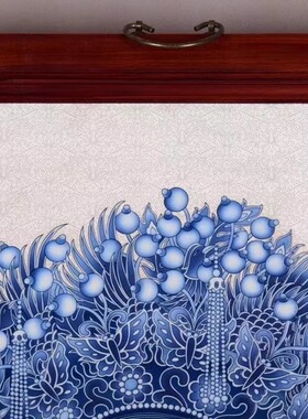 花梨木镶青花瓷花旦挂屏实木画框