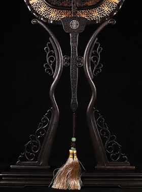 家居装饰品镶檀香宫扇摆件旧藏