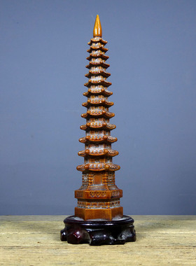 雷击木雕刻文昌塔摆件