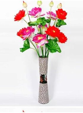 仿真荷花荷叶假荷花莲花佛堂供佛假绢花客厅桌面假花塑料花装饰花