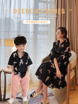 Deer mothers family high-end kinder dress with dress 2023 spring and summer new wave Han version mother-son foreign air boy casual shirt