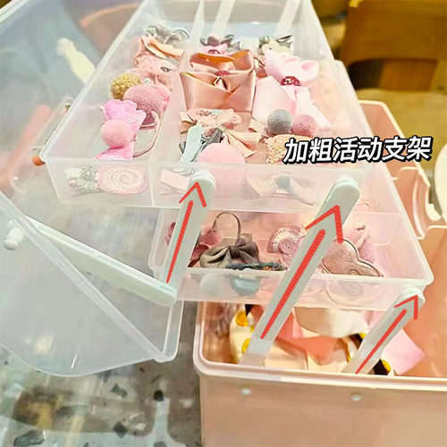 儿童发饰收纳盒女孩宝宝梳妆整理可爱多层皮筋头绳头饰饰品首饰盒 - 图1
