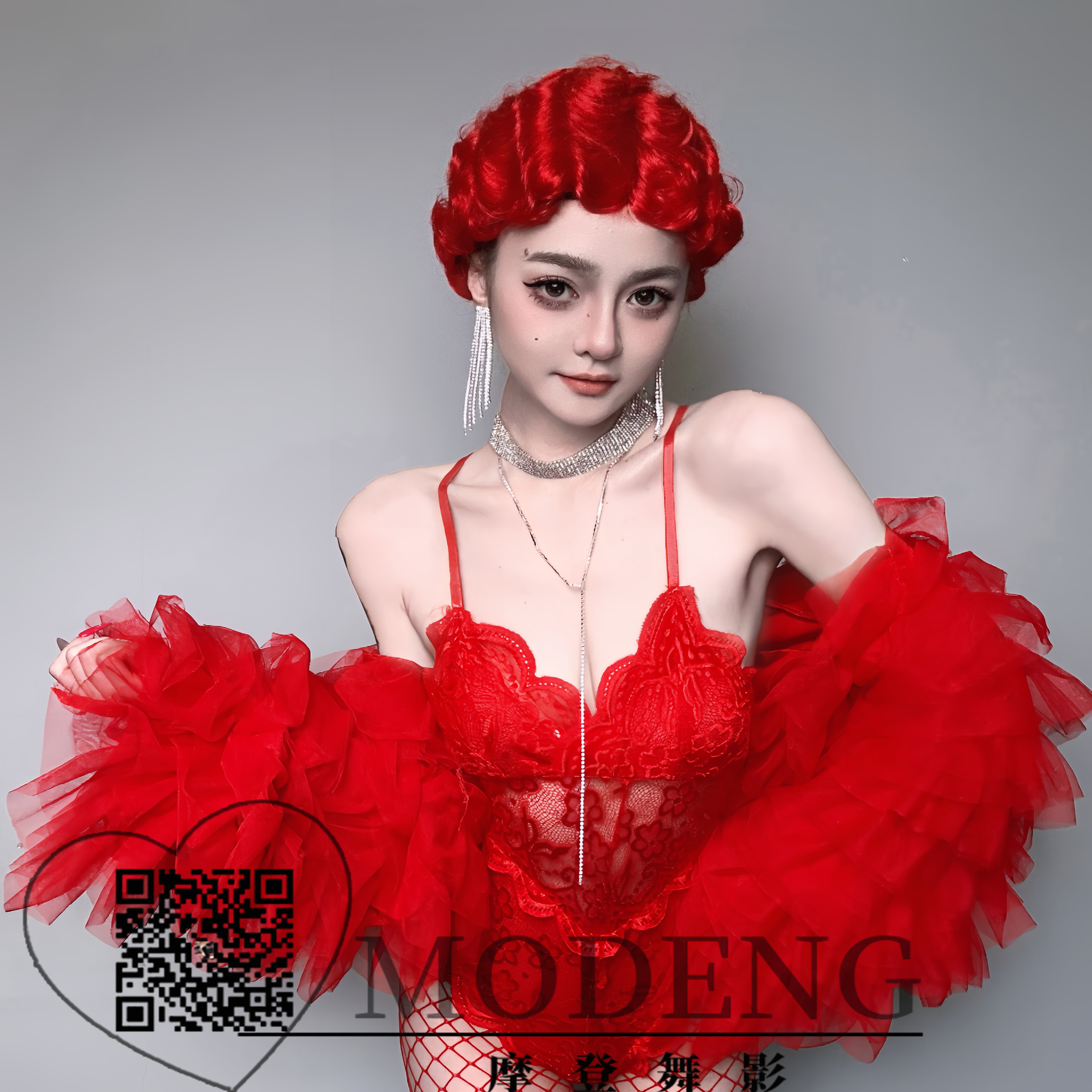 新款酒吧舞台GOGO秀红色复古蕾丝连体性感夸张蓬蓬纱袖夜店演出服,淘宝优惠券,粉丝福利购,淘宝优惠卷