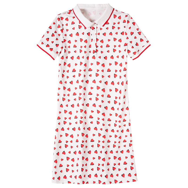 欧洲站印花短袖Polo领连衣裙女新款2025春夏季休闲套头a型中长裙,淘宝优惠券,粉丝福利购,淘宝优惠卷