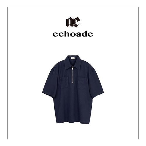 ECHOADE早春叠穿 宽松版型落肩设计logo刺绣短袖Polo衫T恤 - 图3