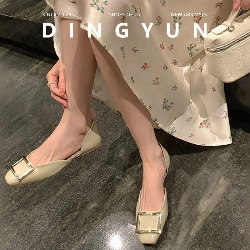 羊皮版dingyun丁允平底鞋气质中空单鞋低跟方扣凉鞋法式通勤女鞋,淘宝优惠券,粉丝福利购,淘宝优惠卷