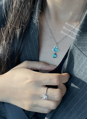 限定色！托斯卡纳 碧绿湖泊蓝绿色宝石水滴人鱼泪土星项链锁骨链