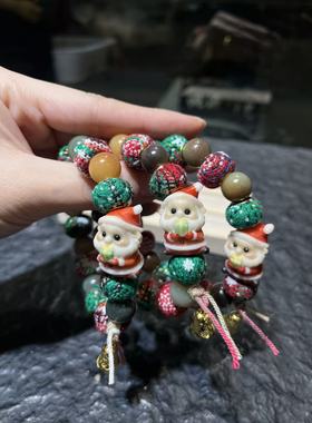 圣诞系列 毛绒手串 搭配天然象牙果根付圣诞老人 小红书爆款手链