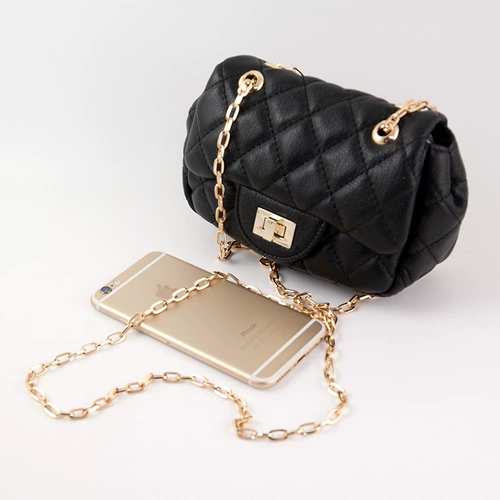 Маленькая сумка через плечо, кожаная небольшая сумка, черная барсетка, из натуральной кожи, воловья кожа, в стиле Шанель, intel core i6, 6 plus