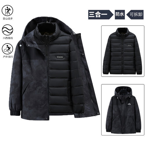 400斤特大码冲锋衣男秋冬季三合一可拆卸棉内胆胖子防风防水夹克 - 图0