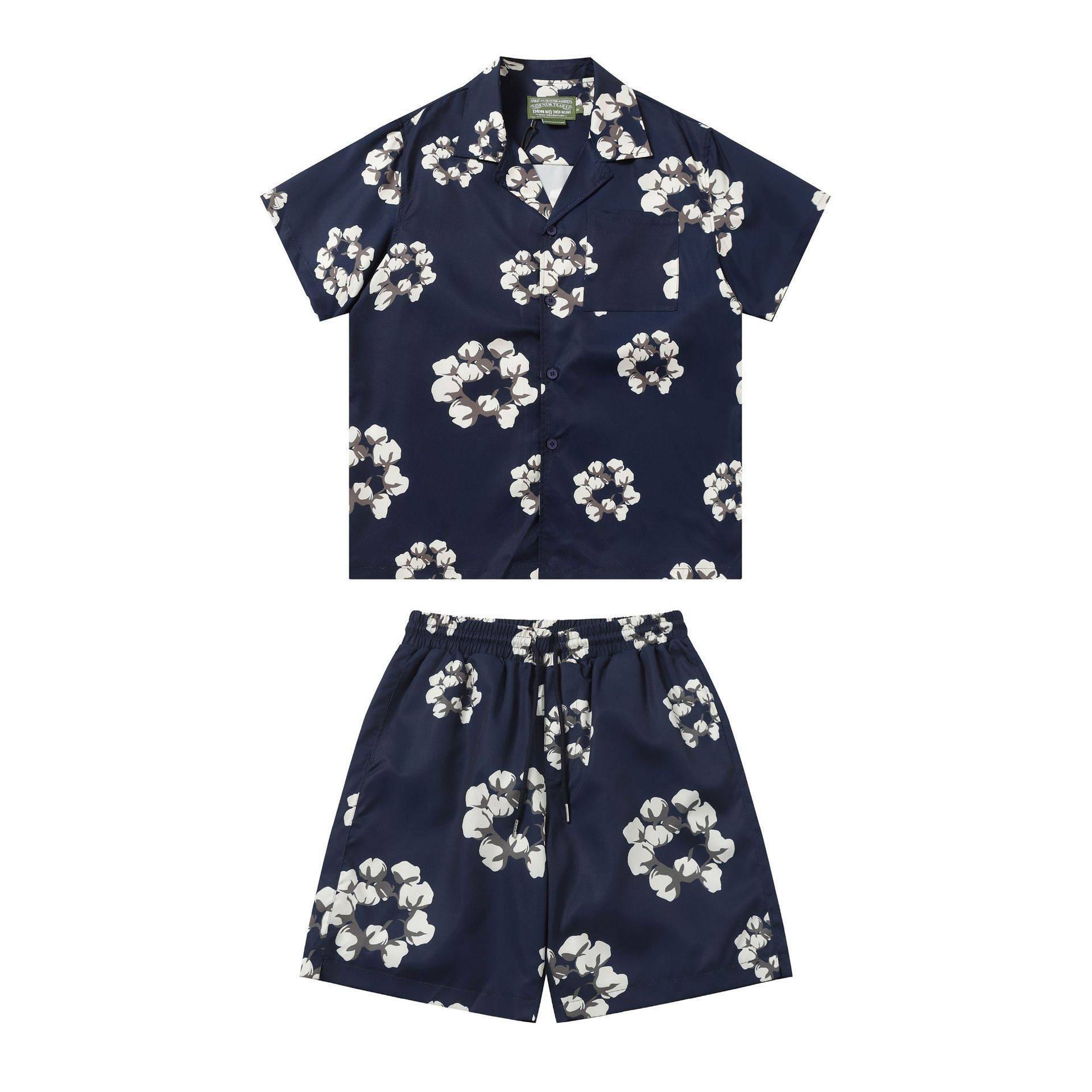 25S欧美潮牌D.T木棉花满印花朵短袖衬衫男女高街短裤休闲套装,淘宝优惠券,粉丝福利购,淘宝优惠卷