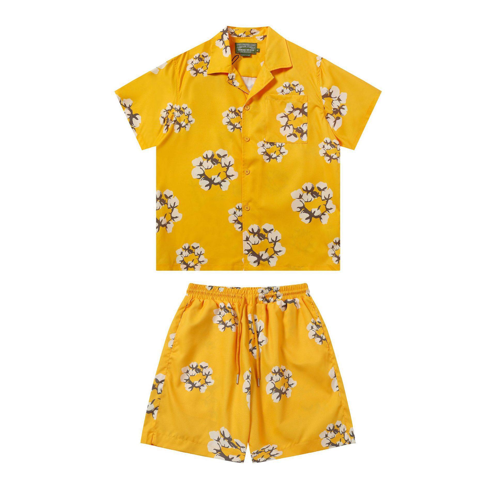 25S欧美潮牌D.T木棉花满印花朵短袖衬衫男女高街短裤休闲套装,淘宝优惠券,粉丝福利购,淘宝优惠卷