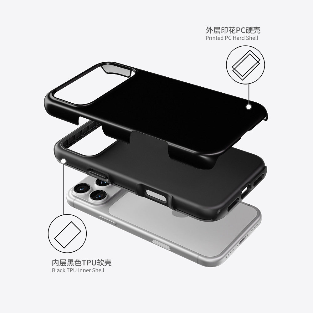 Acvoo黑色白色iPhone17纯色16双层15不掉色14防摔壳13不掉漆适用于12苹果可水洗air手机壳