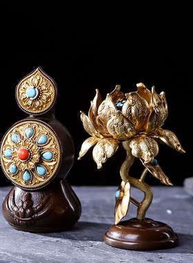 慧宝朵玛食子酥油花黄铜密宗桌面八供摆件鎏金食子朵玛彩珠镶嵌