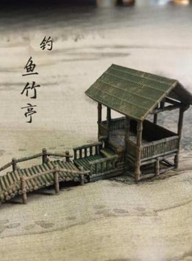 古代亭子装饰 盆景楼阁古亭摆件居室微景观 假山奇石仿茅草亭装饰