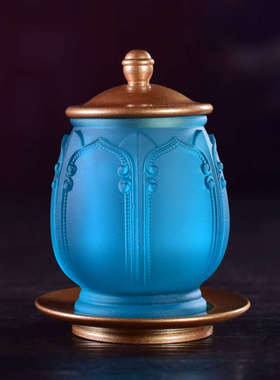 佛具用品古法真琉璃圣水杯佛前观音供杯八吉祥莲花大悲水净水贡杯