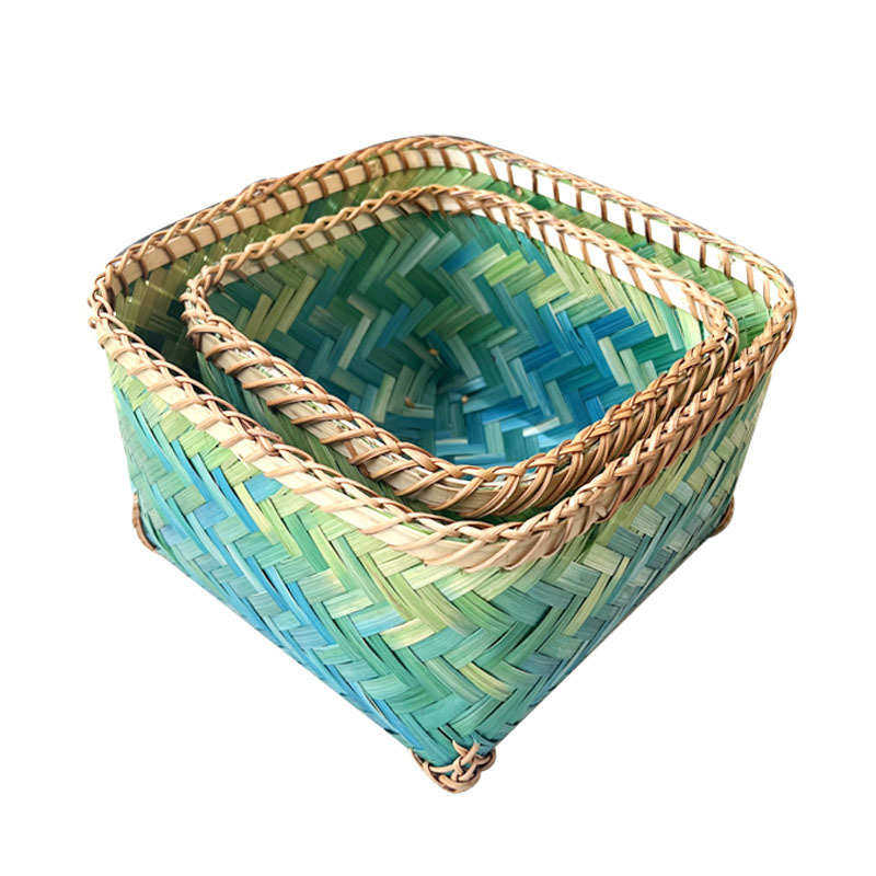 编织竹篮收纳筐正方形储物装饰民族风大小号绿色竹片手工编制杂物,淘宝优惠券,粉丝福利购,淘宝优惠卷