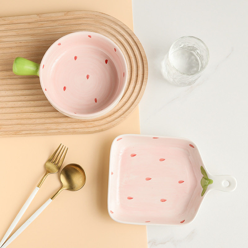 【2个套装】手柄碗盘子家用陶瓷菜盘烤箱牛排西餐盘面饭碗沙拉碗