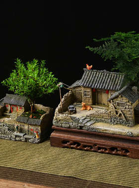 新中式禅意盆景摆件客厅桌面内微造景书柜装饰品博古架景观办公室